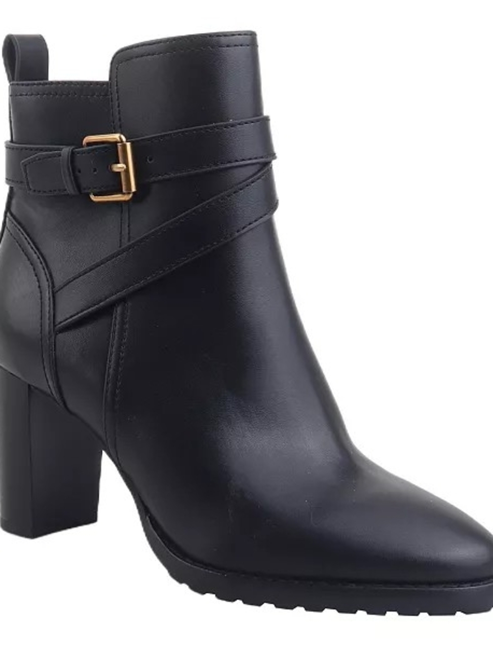 Giani Bernini Black Leather Ankle Boot with Gold Buckle
